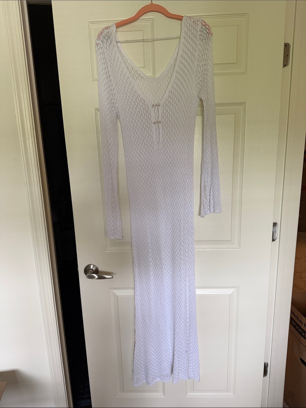 Amazon White Crochet Long Sleeve Maxi Coverup